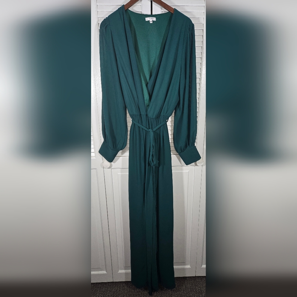 Baltic Born Celine Emerald Green Long Sleeve Chiffon Formal V Neck Maxi Dress 3X